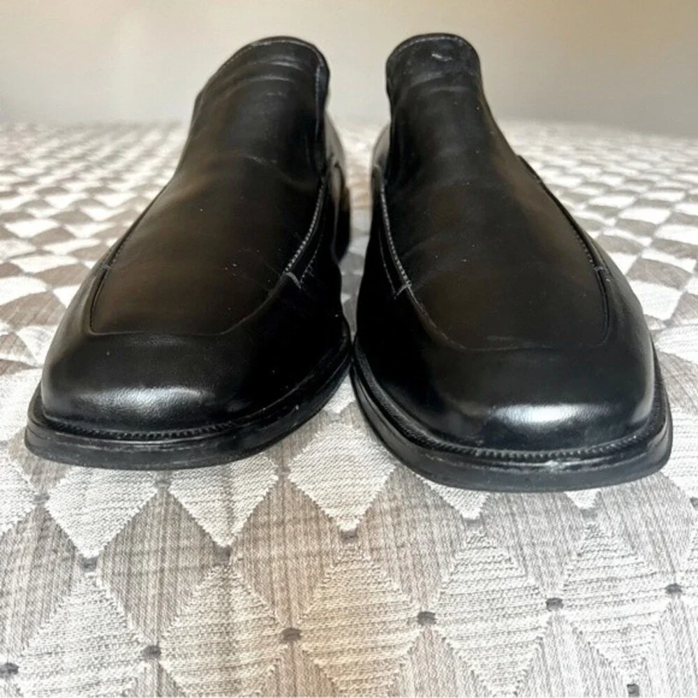 Johnston & Murphy Black Leather‎ Square Toe Slip On Loafer Shoes Men's Size 12